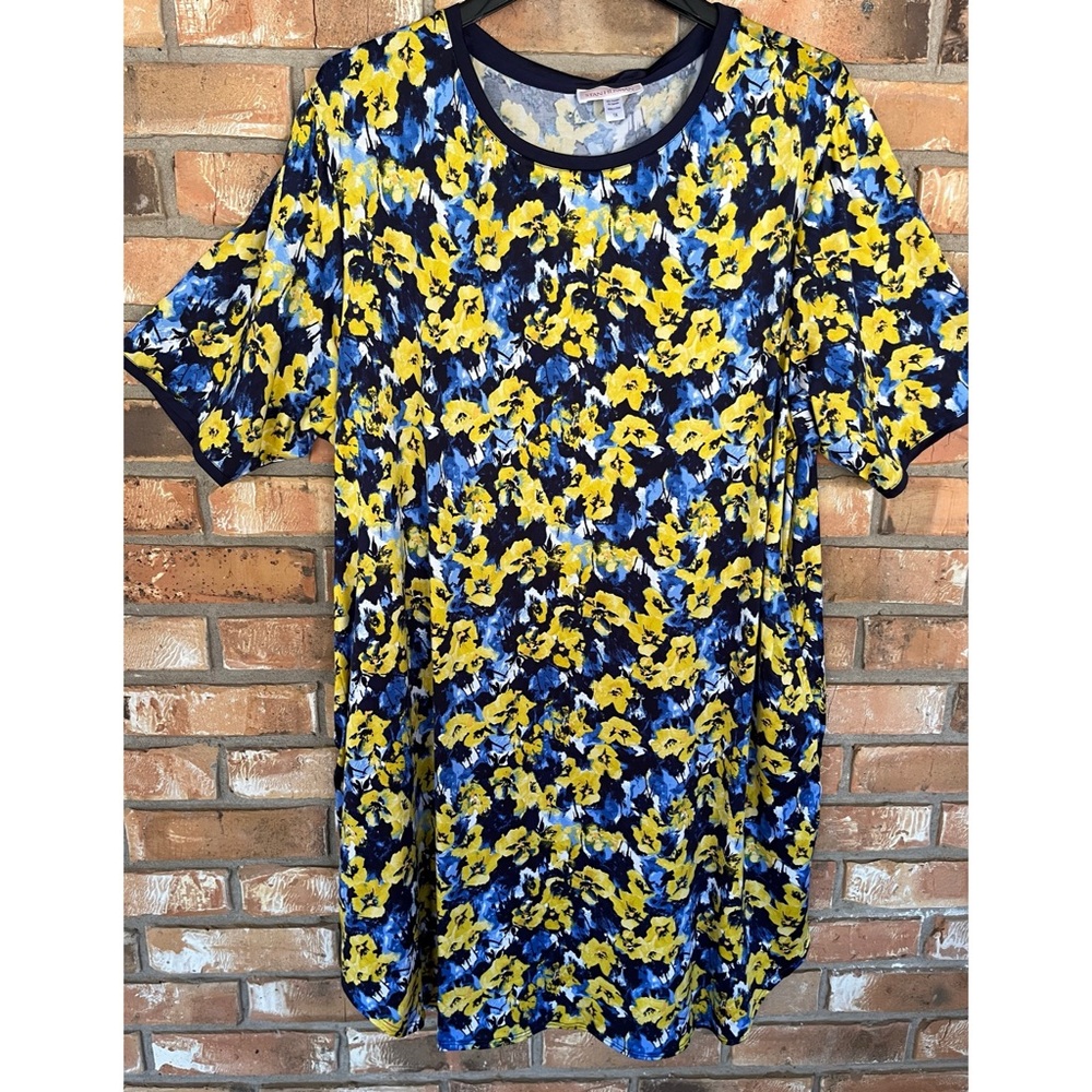 Stan Herman Women’s Blue Floral Elbow Sleeve Jersey T-Shirt Dress Size 1X